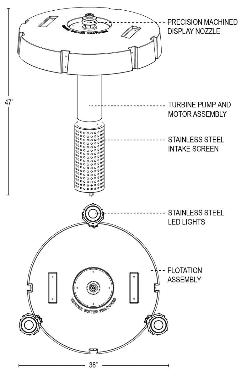 Vertical Pond Floating Fountain Series Vertex Aquatic Solutions